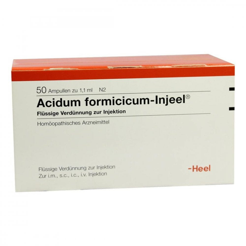 Das Produktfoto zeigt Acidum Formicicum Injeel Ampullen (50 stk) PZN 00006818
