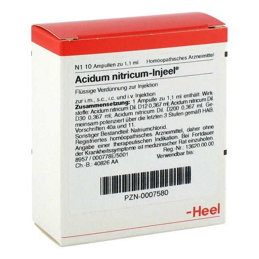 Das Produktfoto zeigt Acidum Nitricum Injeel Ampullen (10 stk) PZN 00007580