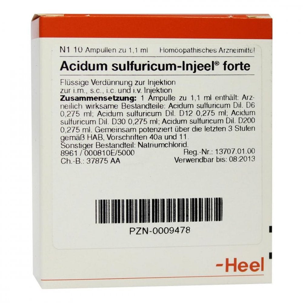Das Produktfoto zeigt Acidum Sulfuricum Injeel Forte Ampullen (10 stk) PZN 00009478