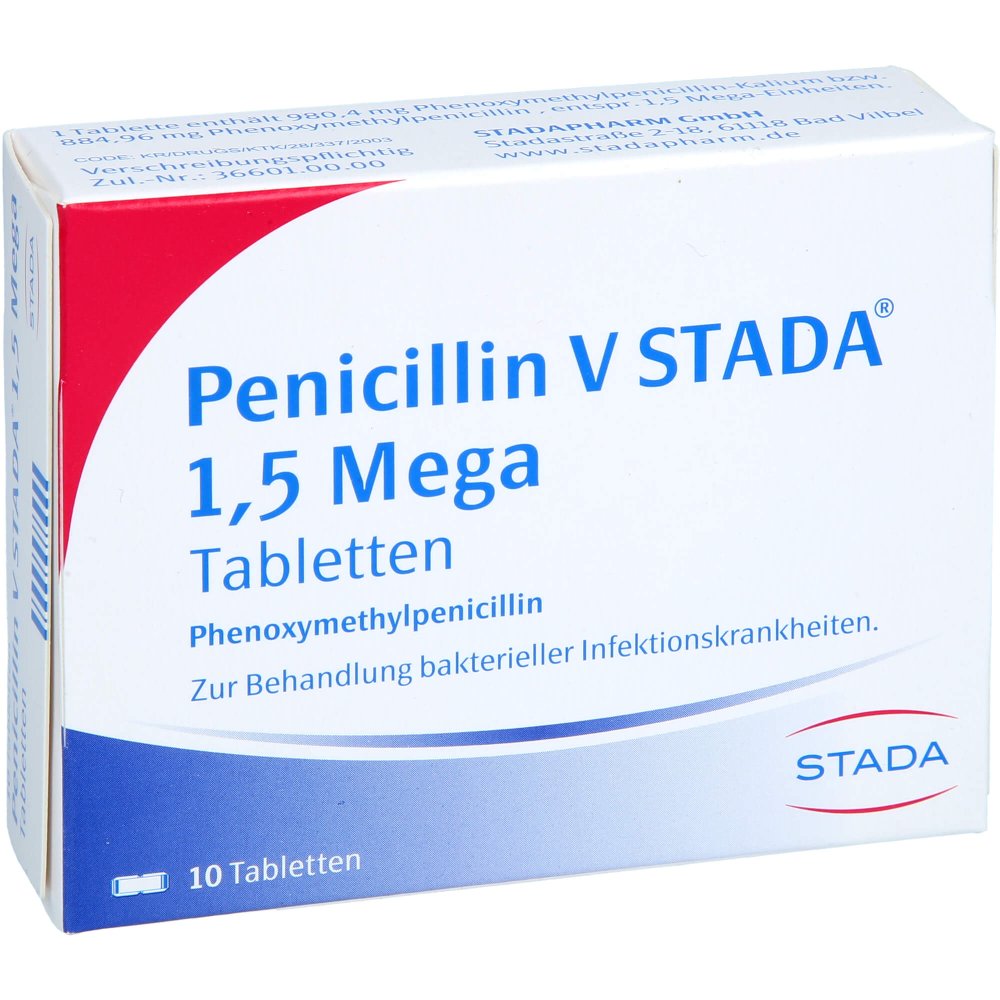 Das Produktfoto zeigt Penicillin V Stada 1,5 Mega Tabletten (10 stk) PZN 00009952