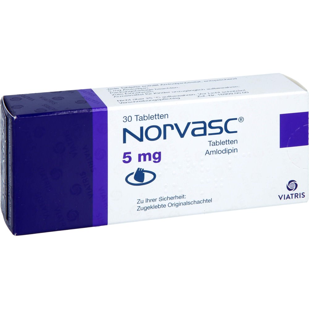 Das Produktfoto zeigt Norvasc 5 Mg Tabletten (30 stk) PZN 00011162
