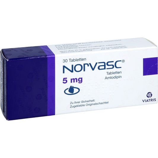 Das Produktfoto zeigt Norvasc 5 Mg Tabletten (30 stk) PZN 00011162