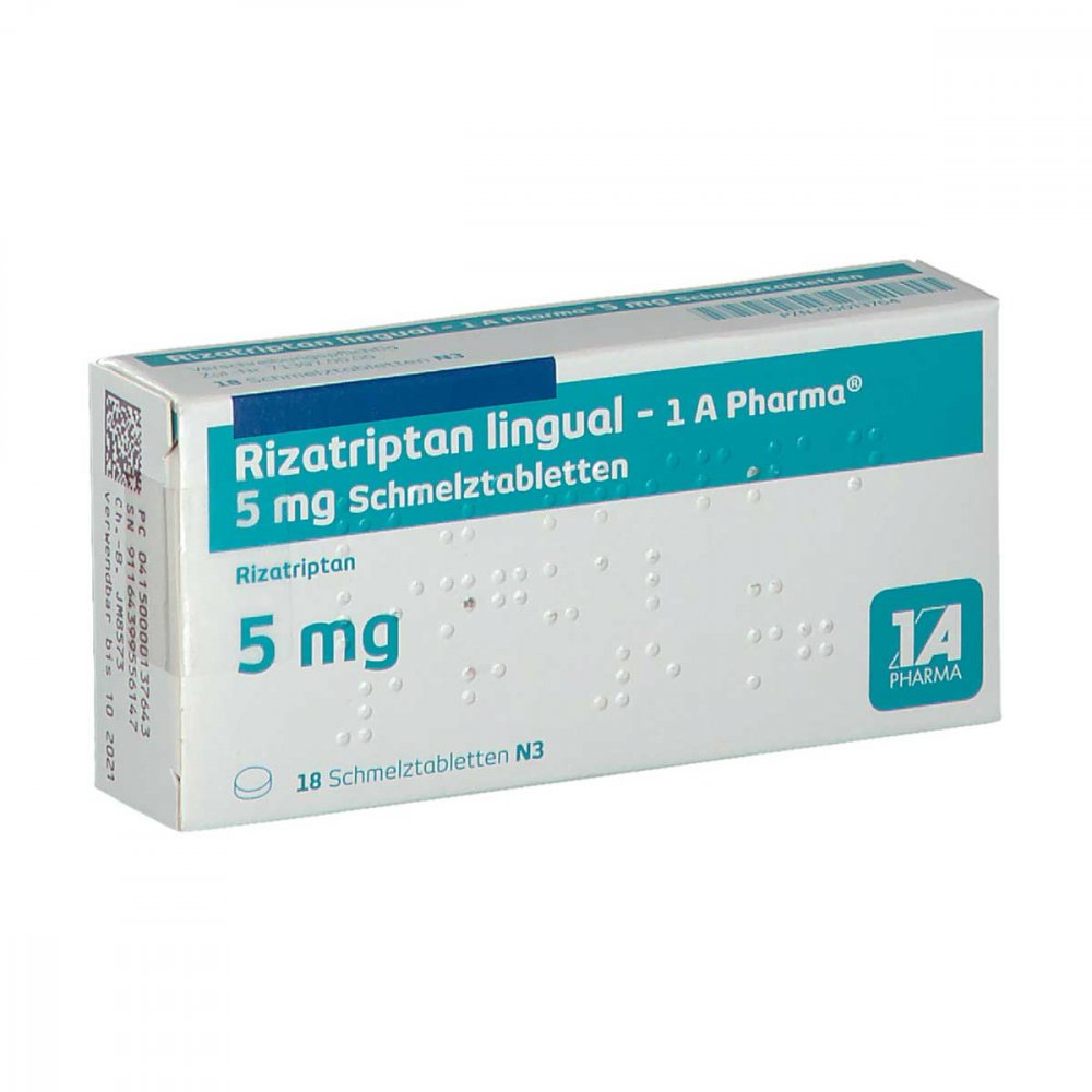 Das Produktfoto zeigt Rizatriptan Lingual-1a Pharma 5 Mg Schmelztabl. (18 stk) PZN 00013764
