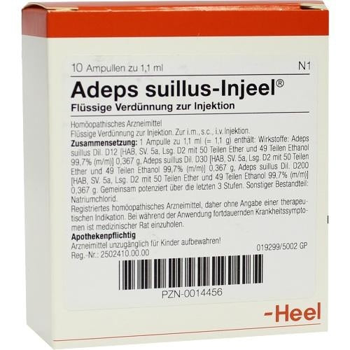 Das Produktfoto zeigt Adeps Suillus Injeel Ampullen (10 stk) PZN 00014456
