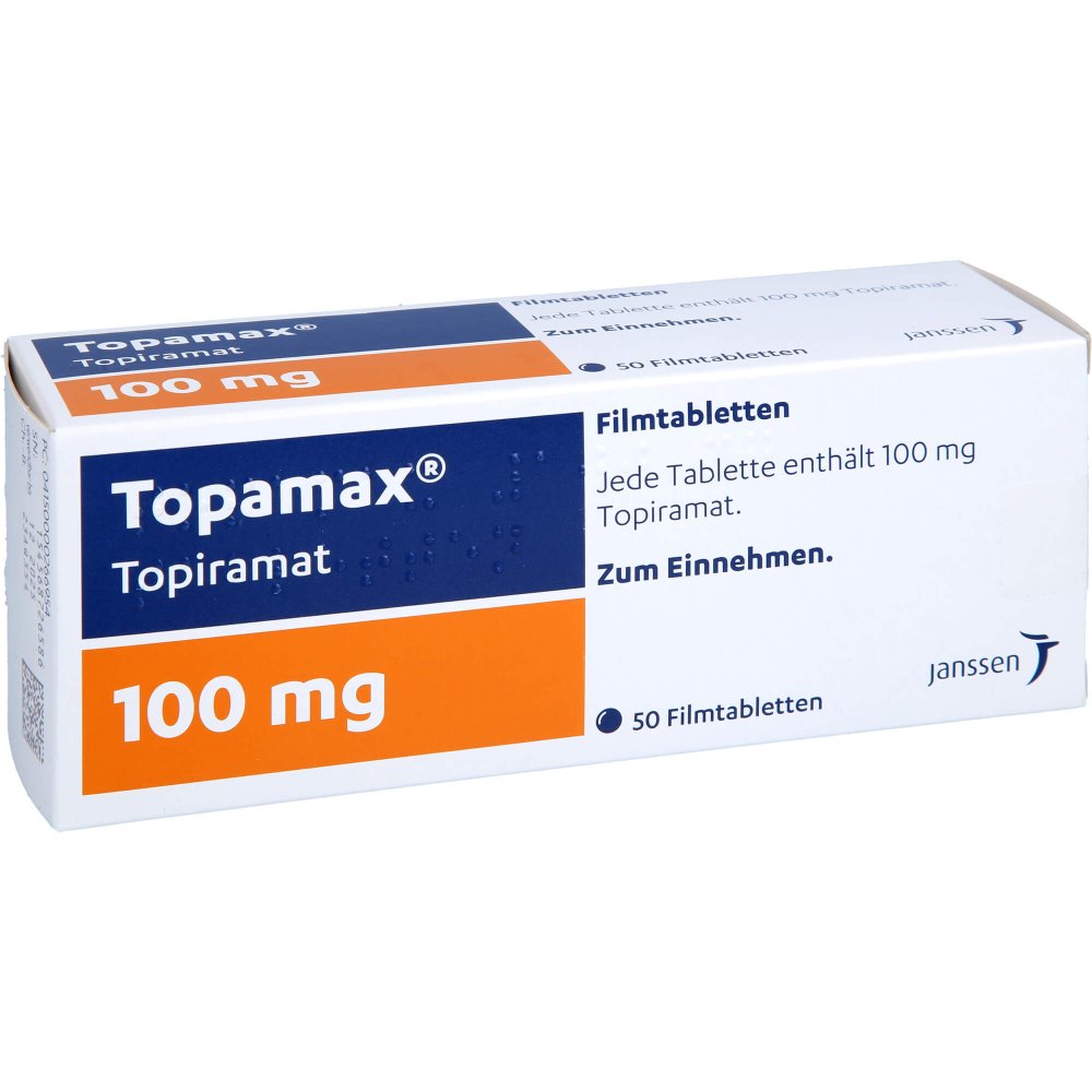 Das Produktfoto zeigt Topamax 100 Mg Filmtabletten (50 stk) PZN 00026695