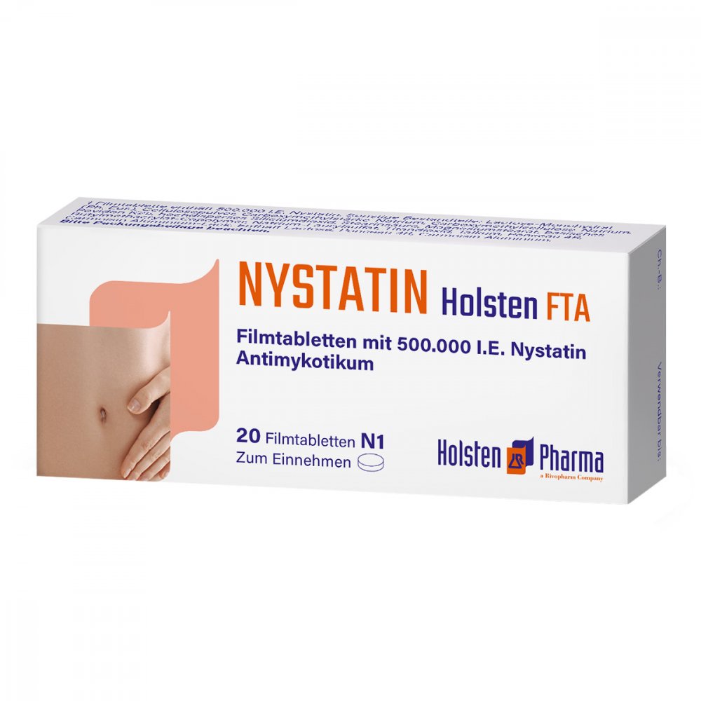 Das Produktfoto zeigt Nystatin Holsten Filmtabletten (20 stk) PZN 00032537