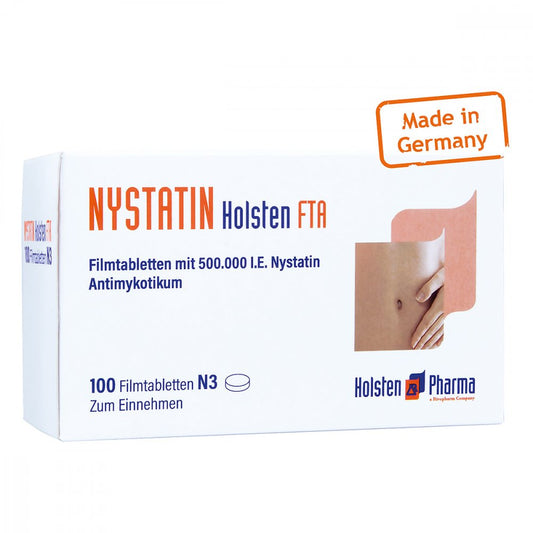 Das Produktfoto zeigt Nystatin Holsten Filmtabletten (100 stk) PZN 00032572