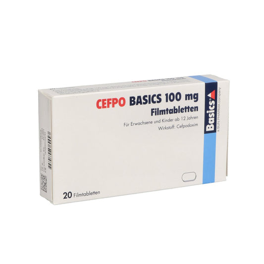 Das Produktfoto zeigt Cefpo Basics 100 Mg Filmtabletten (20 stk) PZN 00038557