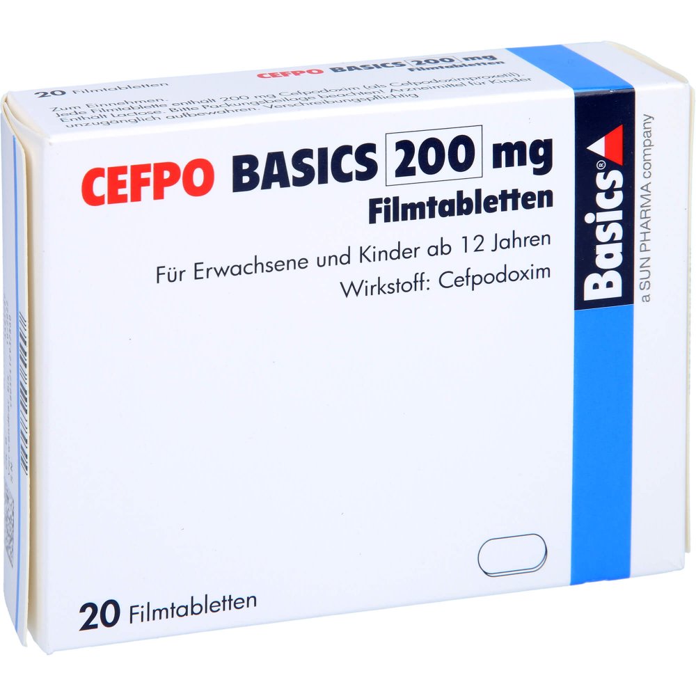 Das Produktfoto zeigt Cefpo Basics 200 Mg Filmtabletten (20 stk) PZN 00038586