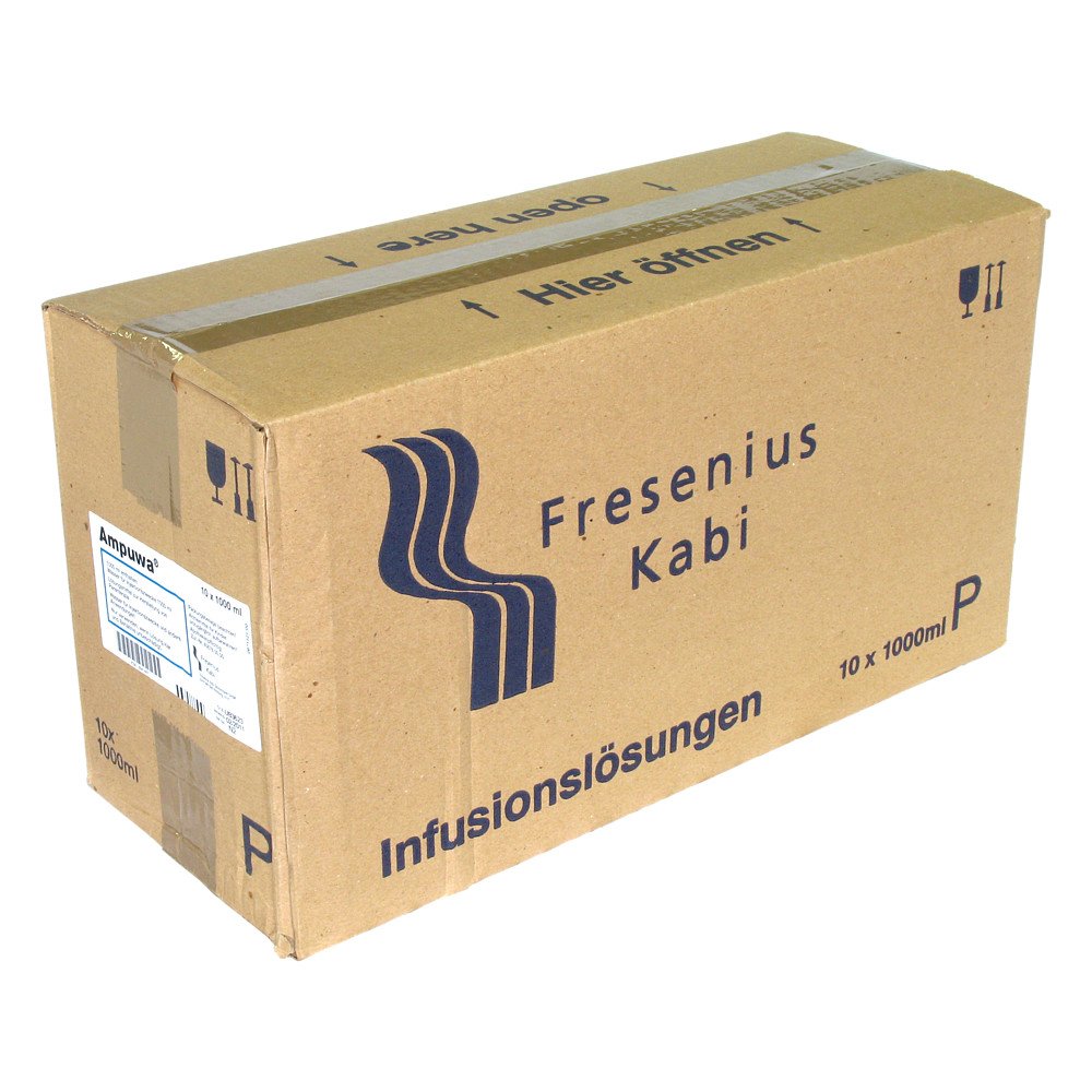 Das Produktfoto zeigt Ampuwa Plastikflasche Injektions-/Infusionslsg. (10X1000 ml) PZN 00041447