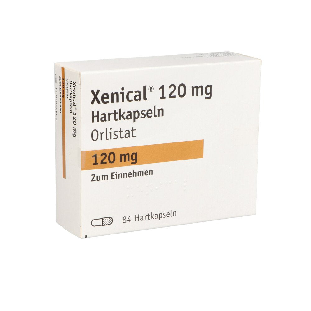 Das Produktfoto zeigt Xenical 120 Mg Hartkapseln (84 stk) PZN 00048047