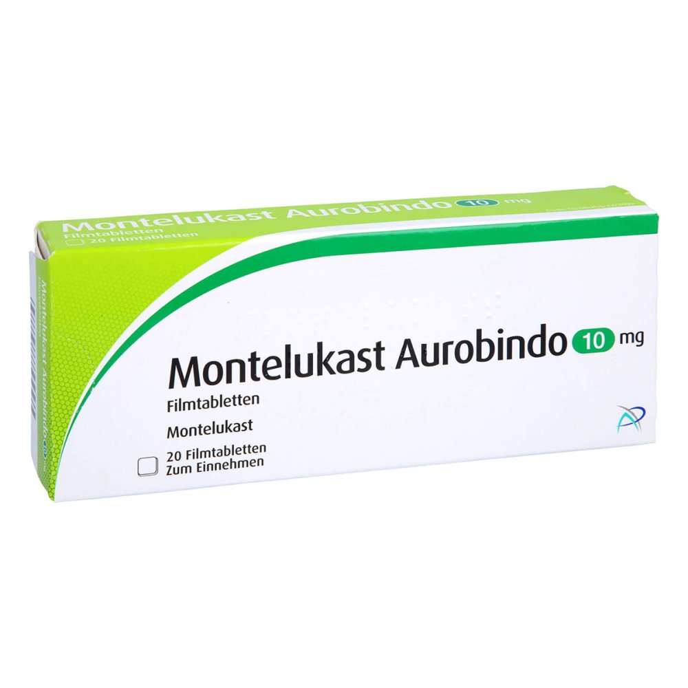 Das Produktfoto zeigt Montelukast Aurobindo 10 Mg Filmtabletten (20 stk) PZN 00062596