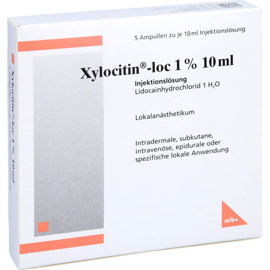 Das Produktfoto zeigt Xylocitin-Loc 1% 10 Ml Injektionslösung Amp. (5X10 ml) PZN 00064135