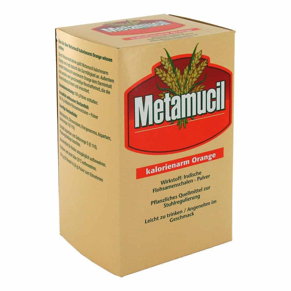 Das Produktfoto zeigt Metamucil Orange Kalorienarm Pulver (30X5.8 g) PZN 00067286