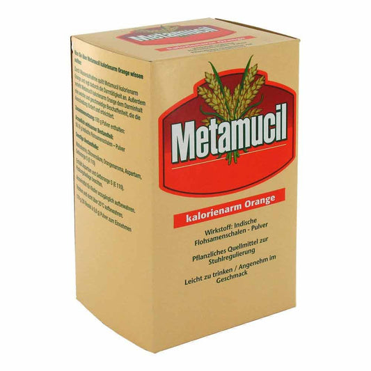 Das Produktfoto zeigt Metamucil Orange Kalorienarm Pulver (30X5.8 g) PZN 00067286