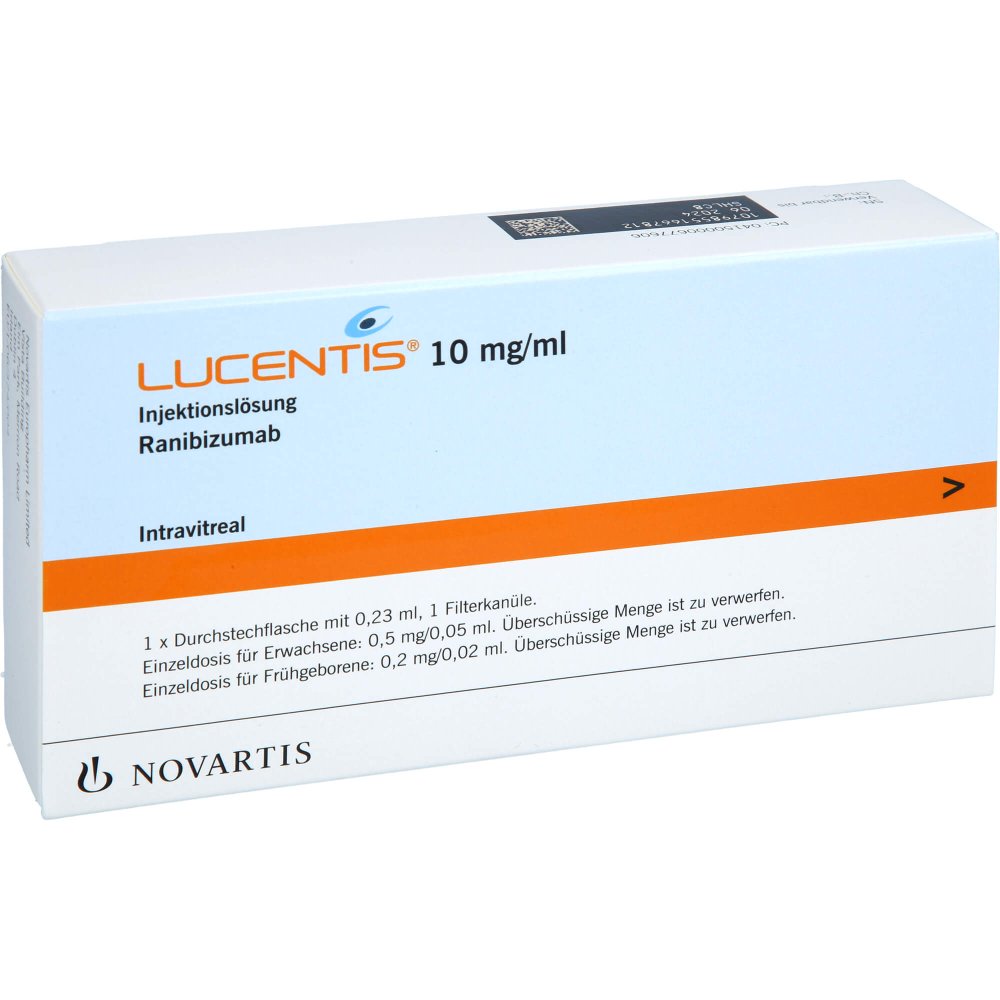 Das Produktfoto zeigt Lucentis 10 Mg/Ml Injekt.-Lsg.2,3mg Durchstechfl. (1 stk) PZN 00067760