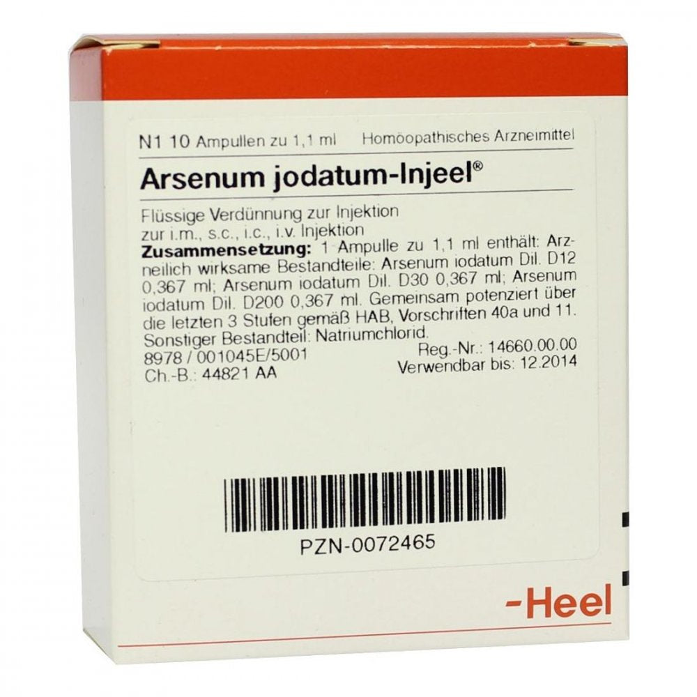 Das Produktfoto zeigt Arsenum Jodatum Injeel Ampullen (10 stk) PZN 00072465