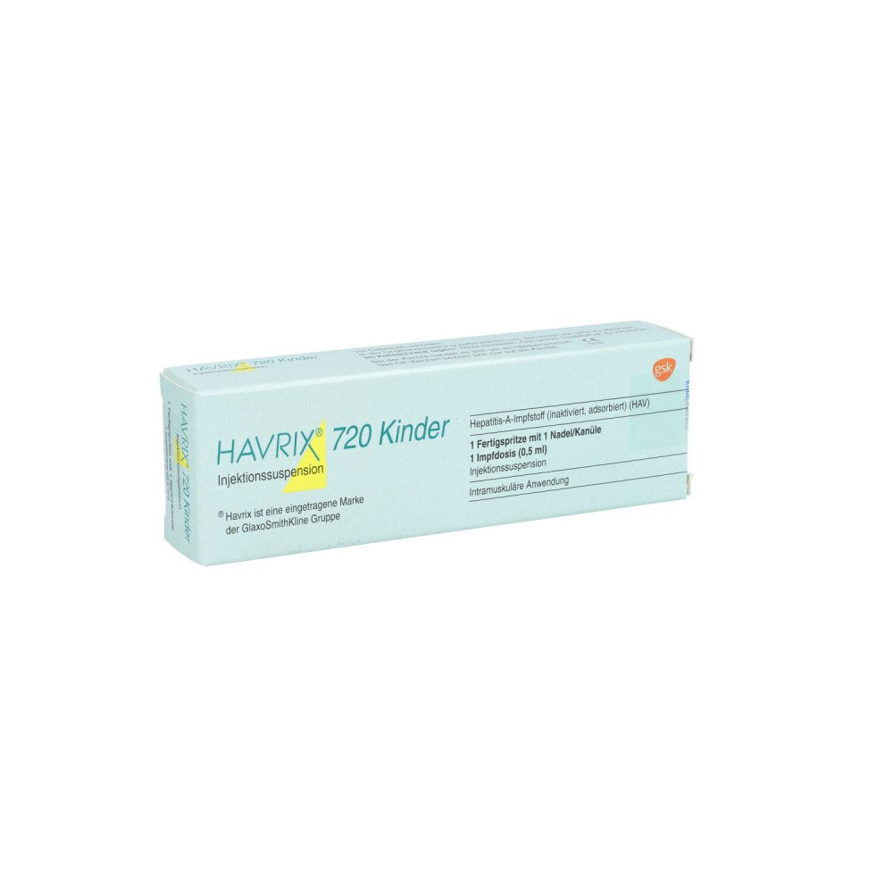 Das Produktfoto zeigt Havrix 720 Kinder Inj.-Susp.I.E.Fertigspritze (0.5 ml) PZN 00072910