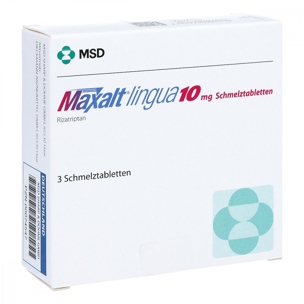 Das Produktfoto zeigt Maxalt Lingua 10 Mg Schmelztabletten (3 stk) PZN 00074547