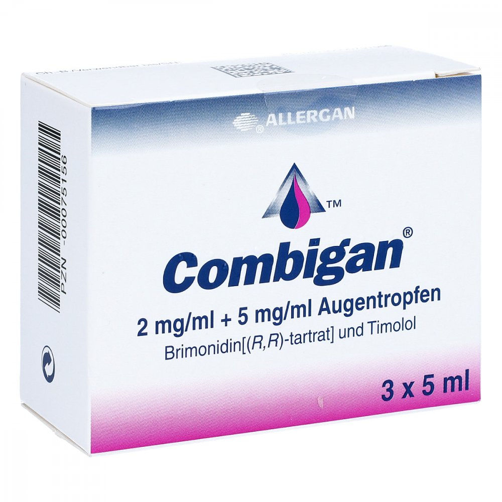 Das Produktfoto zeigt Combigan 2 Mg/Ml + 5 Mg/Ml Augentropfen (3X5 ml) PZN 00075156