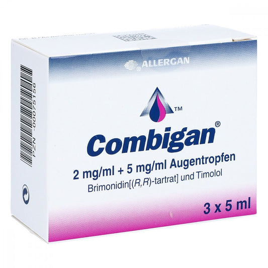 Das Produktfoto zeigt Combigan 2 Mg/Ml + 5 Mg/Ml Augentropfen (3X5 ml) PZN 00075156