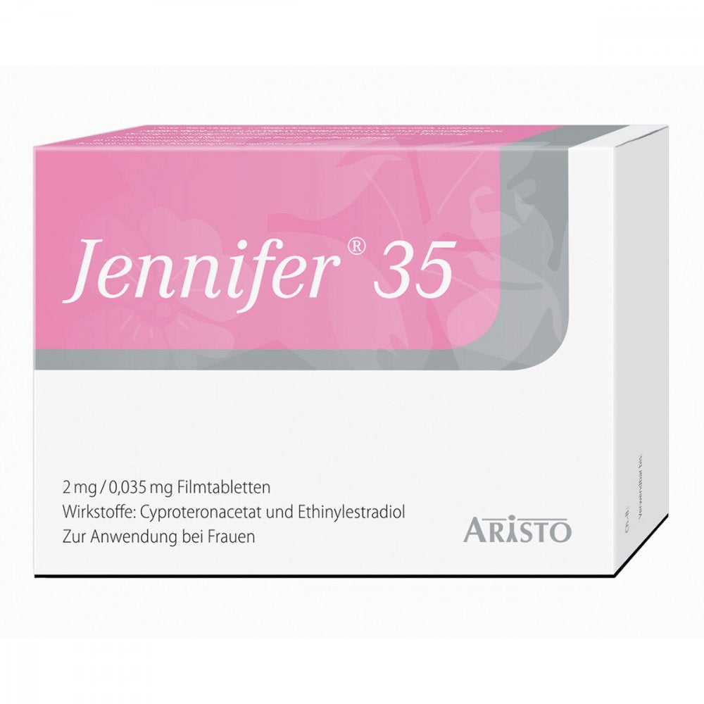 Das Produktfoto zeigt Jennifer 35 2 Mg/0,035 Mg Filmtabletten (21 stk) PZN 00078999