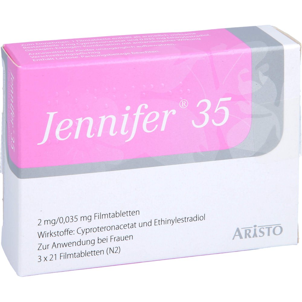 Das Produktfoto zeigt Jennifer 35 2 Mg/0,035 Mg Filmtabletten (3X21 stk) PZN 00079007