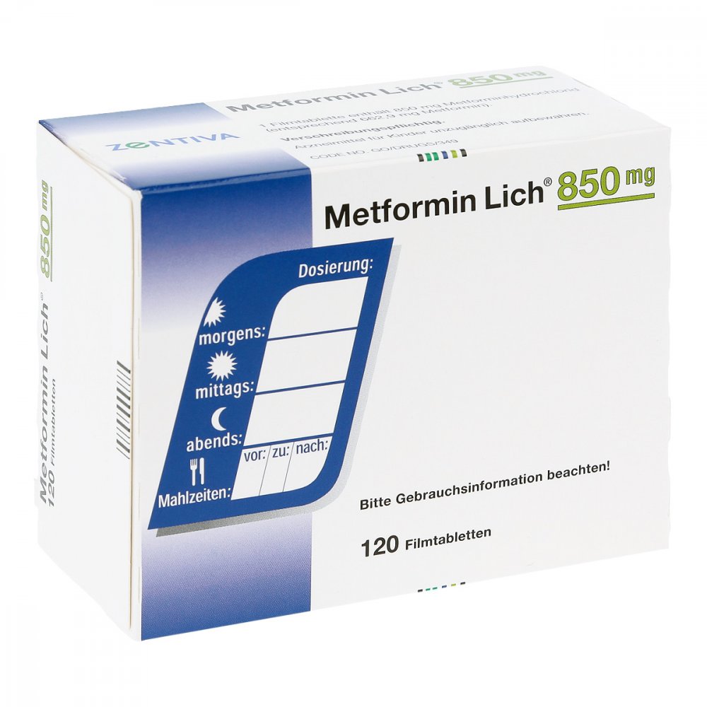 Das Produktfoto zeigt Metformin Lich 850 Mg Filmtabletten (120 stk) PZN 00079527
