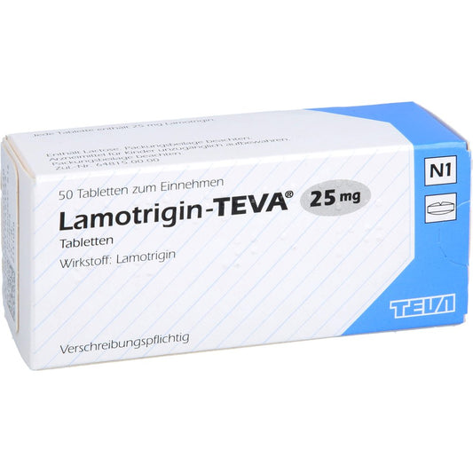 Das Produktfoto zeigt Lamotrigin Teva 25mg Tabletten (50 stk) PZN 00080938