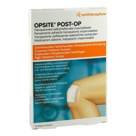 Das Produktfoto zeigt Opsite Post-Op 8,5x9,5 Cm Verband (5 stk) PZN 00081719