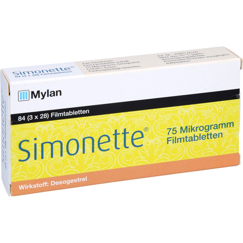 Das Produktfoto zeigt Simonette 75 Mikrogramm Filmtabletten (3X28 stk) PZN 00082245
