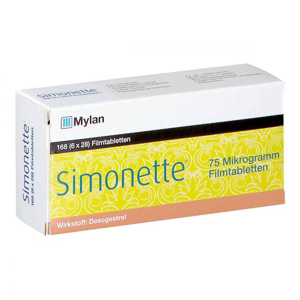 Das Produktfoto zeigt Simonette 75 Mikrogramm Filmtabletten (6X28 stk) PZN 00082251