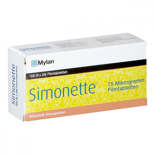 Das Produktfoto zeigt Simonette 75 Mikrogramm Filmtabletten (6X28 stk) PZN 00082251