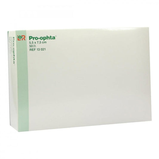 Das Produktfoto zeigt Pro-Ophta Kompressen 5,5x7,5 Cm Unsteril (50 stk) PZN 00087403