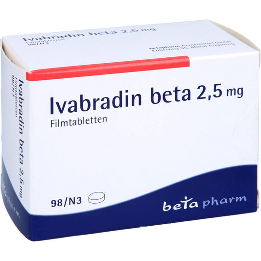Das Produktfoto zeigt Ivabradin Beta 2,5 Mg Filmtabletten (98 stk) PZN 00090049