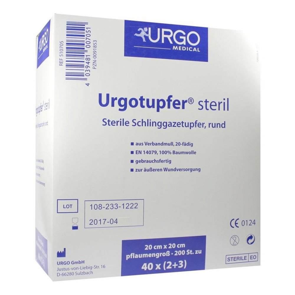 Das Produktfoto zeigt Urgotupfer Pflaumengroß Steril 2+3 (200 stk) PZN 00091853
