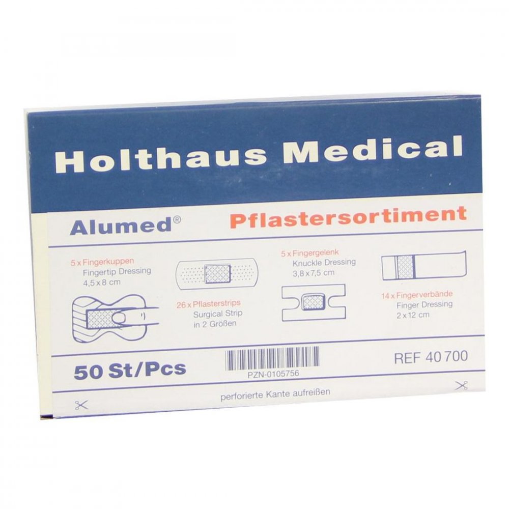 Das Produktfoto zeigt Pflastersortiment Alumed (50 stk) PZN 00105756