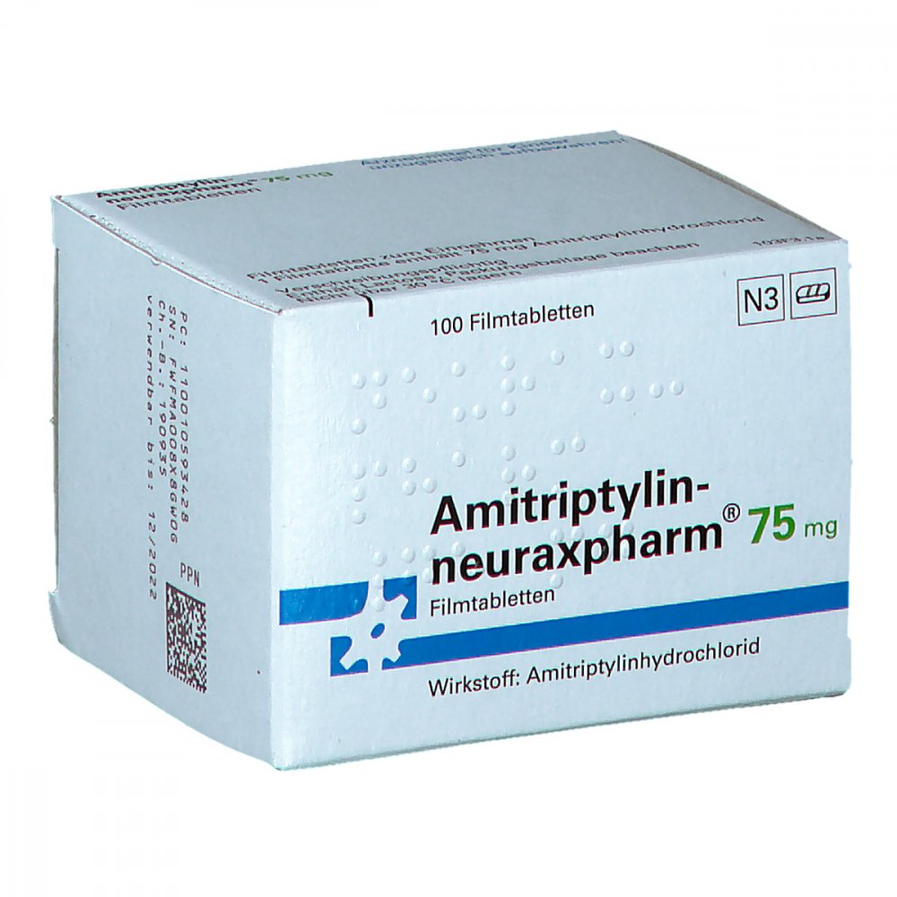 Das Produktfoto zeigt Amitriptylin-Neuraxpharm 75 Mg Filmtabletten (100 stk) PZN 00105934