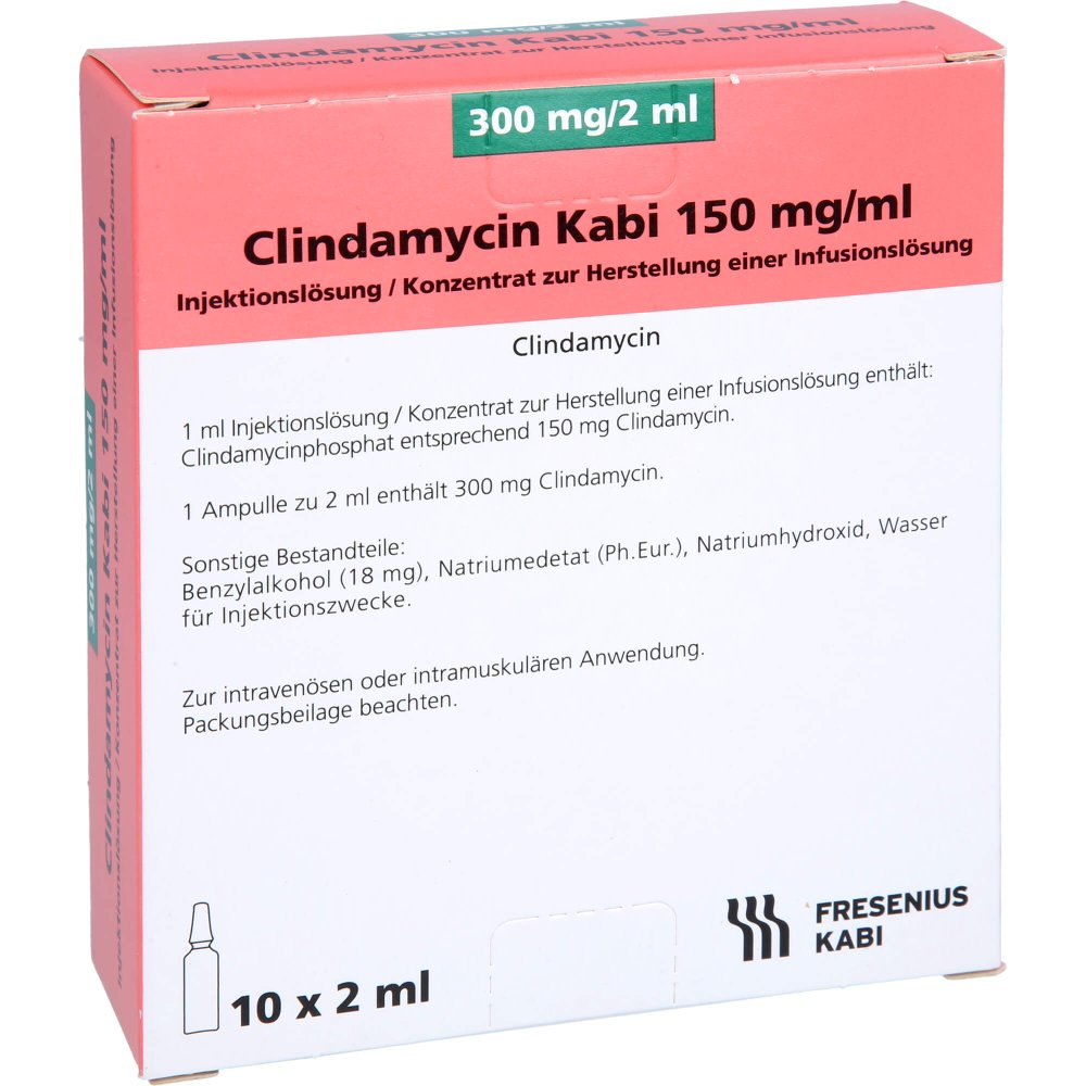 Das Produktfoto zeigt Clindamycin Kabi 300 Mg/2 Ml Injektionslösung (10 stk) PZN 00108795