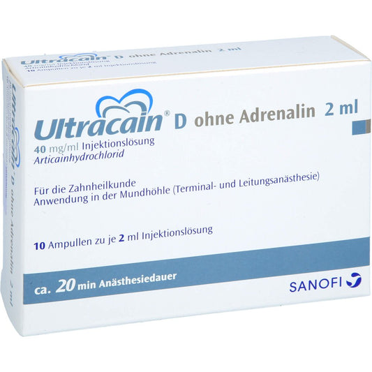 Das Produktfoto zeigt Ultracain D Ohne Adrenalin Ampullen (10X2 ml) PZN 00109369