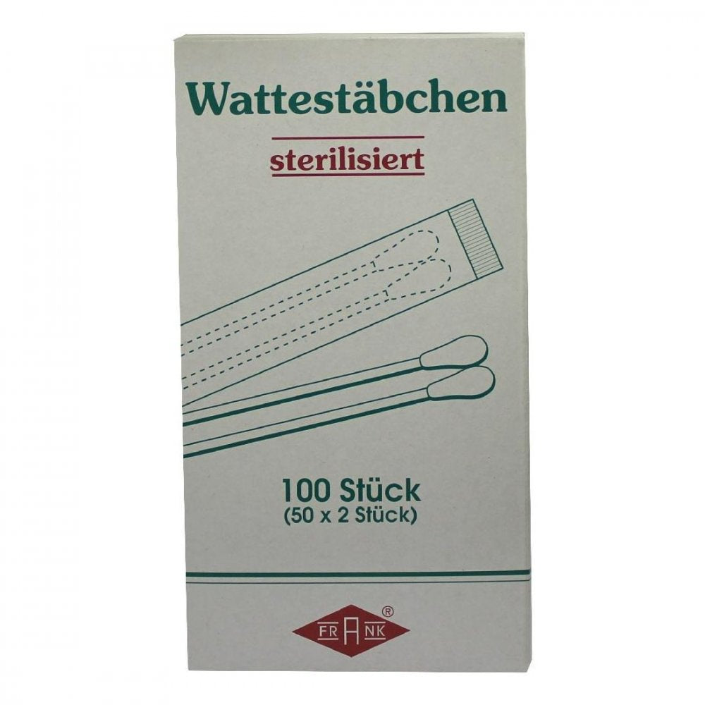 Das Produktfoto zeigt Wattestäbchen Holz Steril (50X2 stk) PZN 00110639