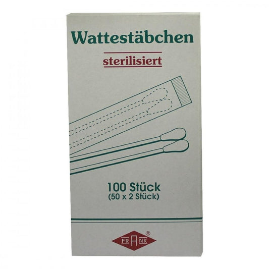 Das Produktfoto zeigt Wattestäbchen Holz Steril (50X2 stk) PZN 00110639