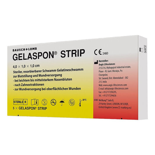 Das Produktfoto zeigt Gelaspon Strip 1x1x4 Cm Gelatineschwamm (5 stk) PZN 00116211