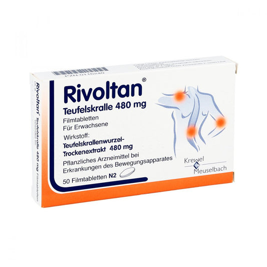 Das Produktfoto zeigt Rivoltan Teufelskralle 480 Mg Filmtabletten (50 stk) PZN 00116240