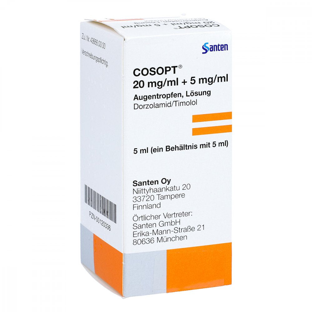 Das Produktfoto zeigt Cosopt 20 Mg/Ml + 5 Mg/Ml Augentropfen (1X5 ml) PZN 00120336