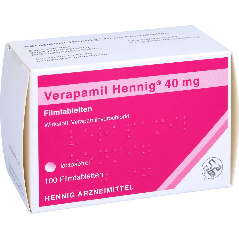 Das Produktfoto zeigt Verapamil Hennig 40 Mg Filmtabletten (100 stk) PZN 00121910