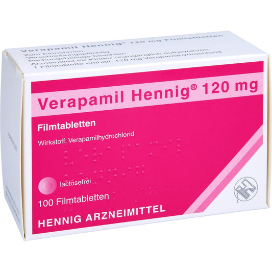 Das Produktfoto zeigt Verapamil Hennig 120 Mg Filmtabletten (100 stk) PZN 00121956