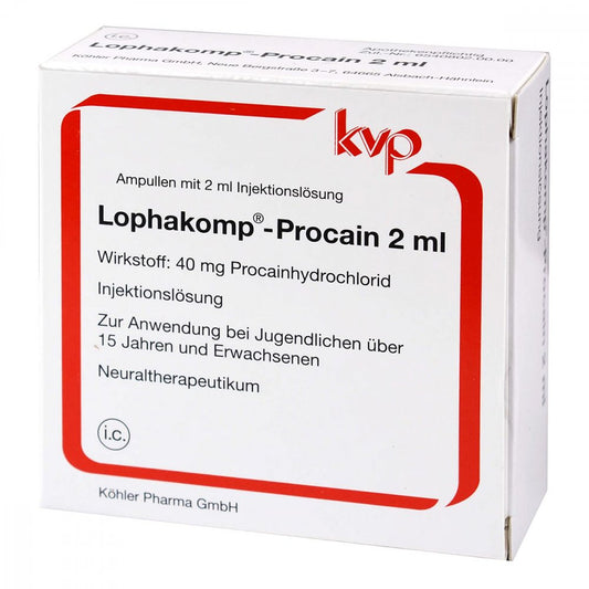 Das Produktfoto zeigt Lophakomp Procain 2 Ml Injektionslösung (100X2 ml) PZN 00123932