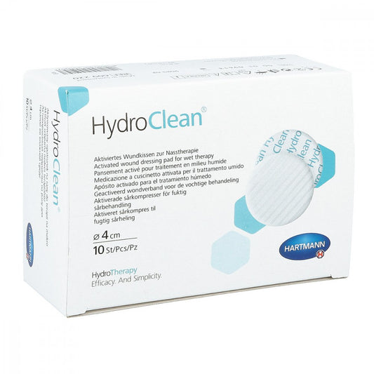 Das Produktfoto zeigt Hydroclean Kompressen 4 Cm Rund Steril (10 stk) PZN 00127404