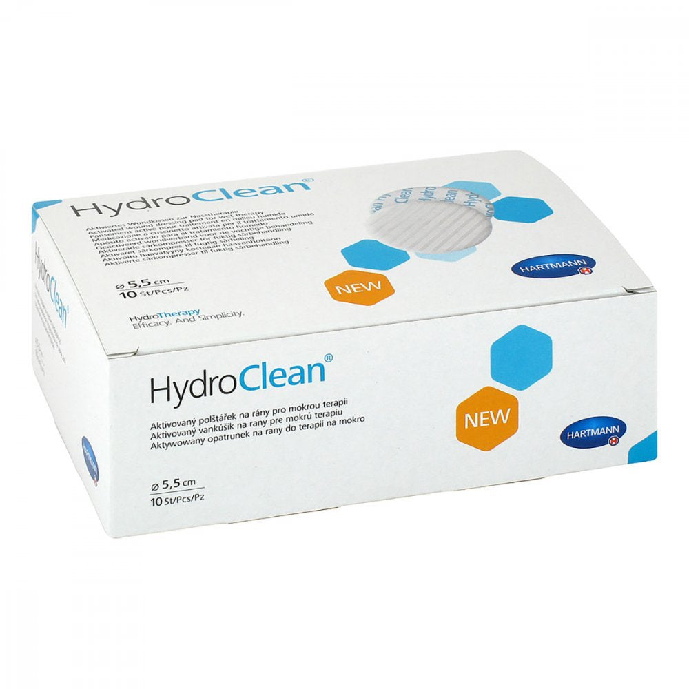 Das Produktfoto zeigt Hydroclean Kompressen 5,5 Cm Rund Steril (10 stk) PZN 00127410